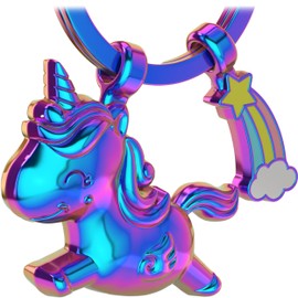 LANOLU Unicorn Keyring, Unicorn Gift for Girls, Unicorn Pendant with Rainbow Key Ring, Horse with Horn, Lucky Charm, Unicorn Gifts for Women, Metal 3D Figure, rainbow