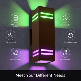 Smart Outdoor Wall Lights 2 Pack, IP65 RGB Wall Lights Up Down Outdoor Lights Color Changing, RGBCW APP Control Exterior Lighting Fixture Compatible with Alexa Google Assistant