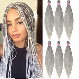 Pre Stretched Braiding Hair Extension Synthetic Soft Prestretched Braids Hair for Women (Silver, 26 Inch)