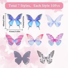 SUNNYCLUE 1 Box 70Pcs 7 Colors Organza Butterflies Organza Butterfly Wings Organza Butterfly Charms Large 3D Fabric Butterfly Wings Ornaments for Hair Clips Wedding Party Sewing Craft Wall Decor