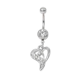 Dangle Crystal Heart 316L Surgical Steel Belly/Naval Bar | 10mm Curved Bars (Clear)