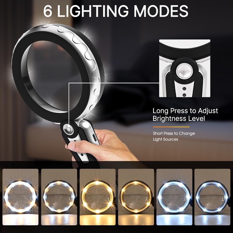 45X Magnifying Glass with Light, 4.6 Inch 1200mAh USB Rechargeable,