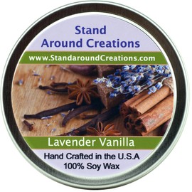 100% Soy Candle Tin 6 oz. - Lavender Vanilla- Herbal Lavender w/Calming Vanilla. Made w/Natural Essential Oils, Including Lavender