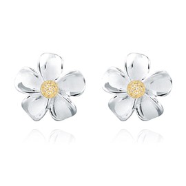POPLYKE Daisy Earrings Sunflower Earrings 925 Sterling Silver Flower Stud Earrings Daisy Jewellery, Sterling Silver, Cubic Zirconia