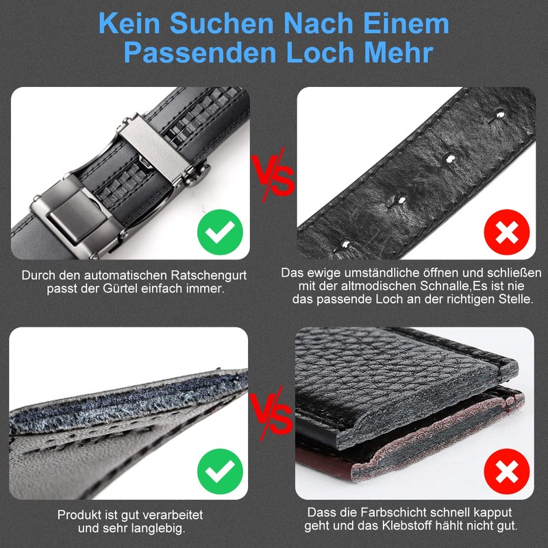 Chaberlu Men's Leather Belt Ratchet Automatic Buckle Business Suit Belt