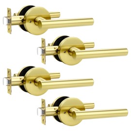 Orger Gold Door Handles Interior, Privacy Brushed Gold Door Levers with Lock, 304 Satinless Steels Keyless Door Handles for Bedroom and Bathroom, Reversible for Right & Left, 4 Pack