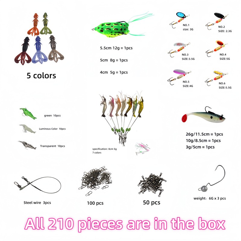 DAYUYUE 210 Pieces Soft Bait Fishing Lure Set with Bionic