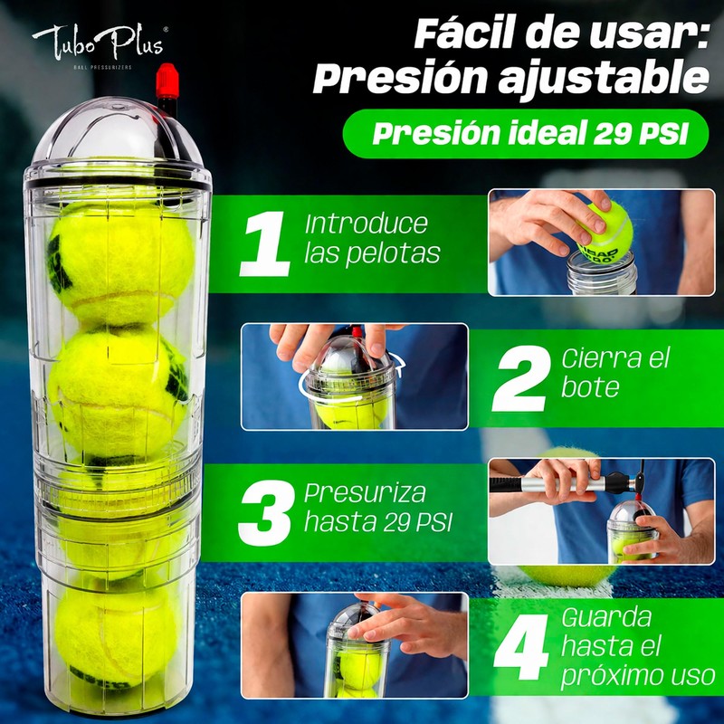 TUBOPLUS Paddle and Tennis Ball Pressurizer X4 Crystal with Pump