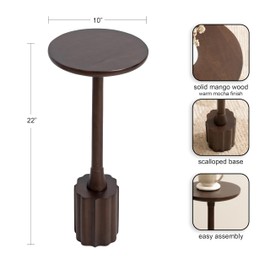 Kate and Laurel Nisha Modern Mango Wood Round Drink Table, 10 x 10 x 22, Dark Brown, Transitional Wooden Circle Mini Table for Use as Indoor Plant Stand or Living Room Accent