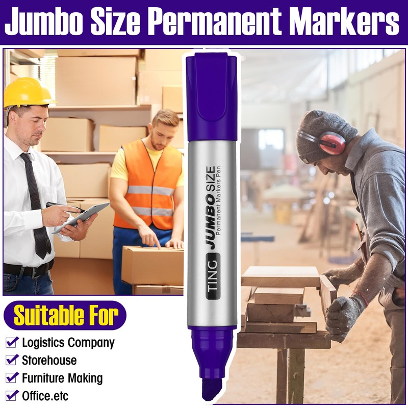 Fuutreo 10 Pack Jumbo Permanent Markers Bulk Large Chisel Tip