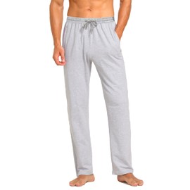 Men's Sweatpants Cotton Yoga Pants Casual Jersey Pants for Men Open Bottom Straight Leg with Zipper Pockets(Grey, Medium)