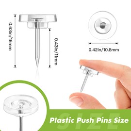 GOOLADA 120Pcs Clear Push Pins, Clear Thumb Tacks for Wall, Flat Push Pins for Bulletin Board, Plastic Wall Tacks, Wall Pins, Map Pins, Clear Thumb Tacks Steel Point and Plastic Head