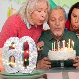 60th Birthday Decoration Sliver Glitter 60th Table Centerpieces,60th Anniversary Decoration Number 60 Table Topper Decor (Sliver 60th)