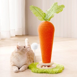 24'‘ H Cat Scratching Post Carrot with Catnip, Cute Cat Scratcher Post with Durable Natural Wooden Turntable Toy, Carrot Shape Design Cat Toy Cat Tree Sisal Scratcher for Indoor Cats (Cloud Base)