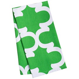 LinenTablecloth Green and White Trellis Kitchen Towels, 2-Pack