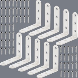 10PCS White L Bracket Corner Braces - 3.15x3.15x0.8 inch Heavy Duty Stainless Steel, 90 Degree Right Angle Shelf Brackets for Wood, Floating Shelves, Tables, Furniture Hardware with Screws