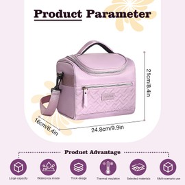 Shoulder Lunch Bag for Women - 8L Insulated Lunch Box with Triple Thermal Tech, Waterproof Interior & Detachable Strap (Purple)
