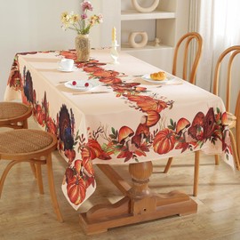 Pumpkin Turkey Tablecloth for Rectangle Tables - 60 x 102 Inch Spill-Proof Fall Autumn Table Cloth, Washable Thanksgiving Table Decor, Farmhouse Fall Decorations for Home Kitchen