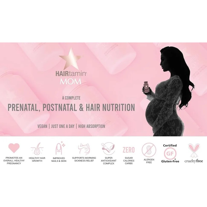Soporte Cabello Hairtamin Mom Prenatal 30 Caps Hecho Usa Sin