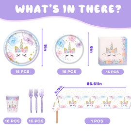 SEARART Unicorn Birthday Decorations: Plates, Napkins, Forks, Tablecloth - Pink, Purple - Unicorn Theme
