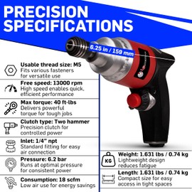 LE LEMATEC Professional Air Impact Driver - 13000 RPM Pneumatic Wrench with Twin Hammer, 40 ft-lb Torque, 1/4" NPT Compact Gun for Automotive, Furniture & Woodworking (LE-ID413)