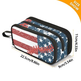 PJGINUIUA Large Pencil Case Aesthetic Pen Bag with 3 Compartment, Usa American Flag Baseball Big Storage Pencil Pouch School Stationery Bag Organizer for Teen Boys Girls Students