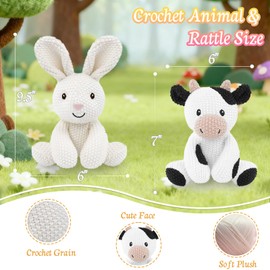 okegztoa 2-Pack Crochet Stuffed Animals (Sitting Cow & Rabbi), 8-10 Inches Soft Cotton Thread Plush, Hand-Crocheted Toys, Kid & Adult-Friendly Gifts