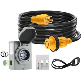 Kanayu 30 Amp 10FT Generator Cord and Pre-Drilled Power Inlet Box, 4 Prong NEMA L14-30P/L14-30R 125V/250V 7500W 10 Gauge Heavy Duty Extension Cord with Generator Interlock Kit, ETL Listed