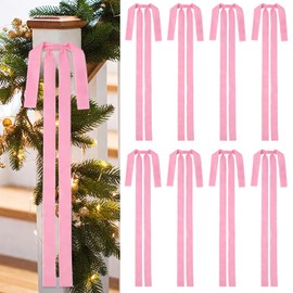 DIYDEC 8PCS Christmas Bow Ornament 23.5x15.5 Inch Large Velvet Wreath Bows Xmas Tree Topper Ribbon Hanging Bows for Christmas Holiday Home Outdoor Indoor Party Garland Crafts Decoration(Pink)