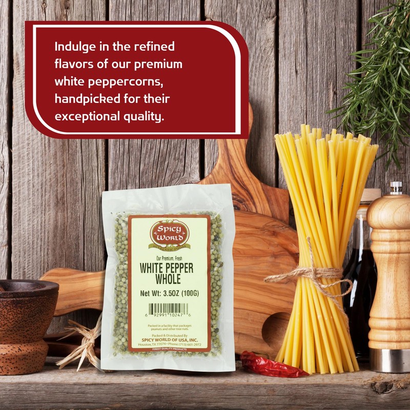 Spicy World Whole White Pepper 3.5 Ounce | 100% Natural
