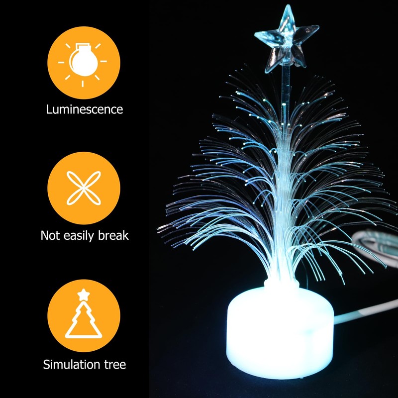 minkissy 2pcs Mini Christmas Tree USB Connection LED Fiber Optic