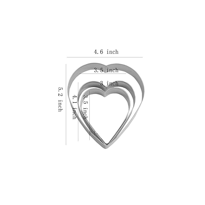 Heart Cookie Cutter Set - 5.2”,4.1”,3.5” - 3 Piece -