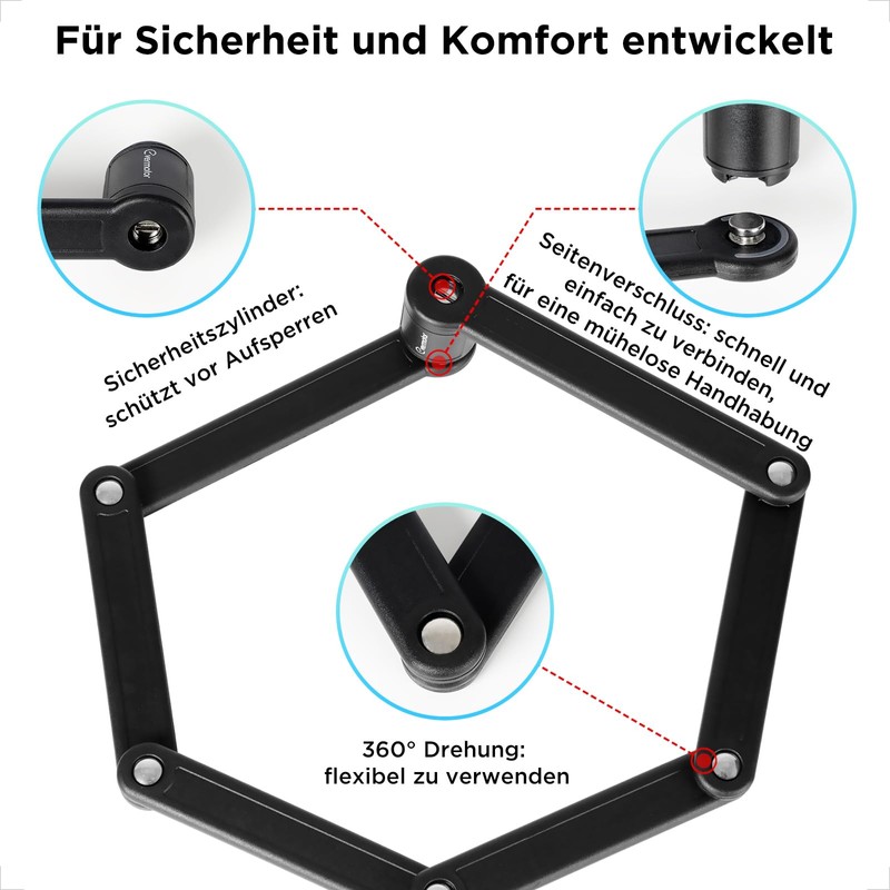 evermotor Bicycle Folding Lock with Bracket, 85 cm Long, High