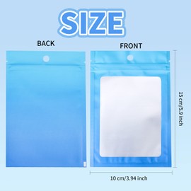 XFXIA 100 Pieces Mylar Bags, Resealable Smell Proof Bags with Zipper lock and Clear Window, Flat Aluminum Foil Pouch Bag Small Cute Mini Airtight Zipper lock Baggies for Candy Earring Ring Small Sample Packaging(Gradient Blue, 3.9×5.9 inches)