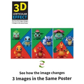 Unbranded Pokémon 3D Poster 3D Lenticular Flip Effect,3Images In One, water resistant - Unframed