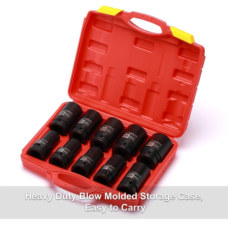CASOMAN 10PCS 1-Inch Drive Deep Impact Socket Set, Metric, CR-MO,