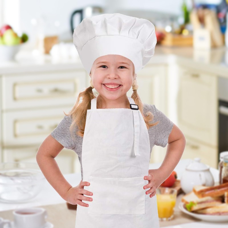 Chef Apron Hat Set Cotton Kitchen Apron with 2 Pockets