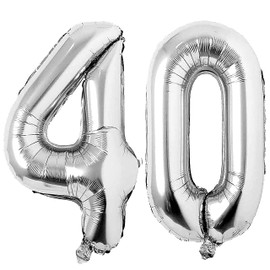 Silver 40 Number Balloons Big Giant Jumbo Large Number 40 Foil Mylar Balloons for Women Men 40th Birthday Party Supplies 40 Anniversary Events Decoration
