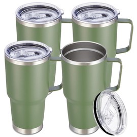 Cool Yoleb 30 oz Tumbler with Handle and Lid, Stainless Steel Tumblers Bulk Double Wall Vacuum Insulated Travel Mug Leak Proof Cup Keep Drinks Cold and Hot Army Green, 4 Pack