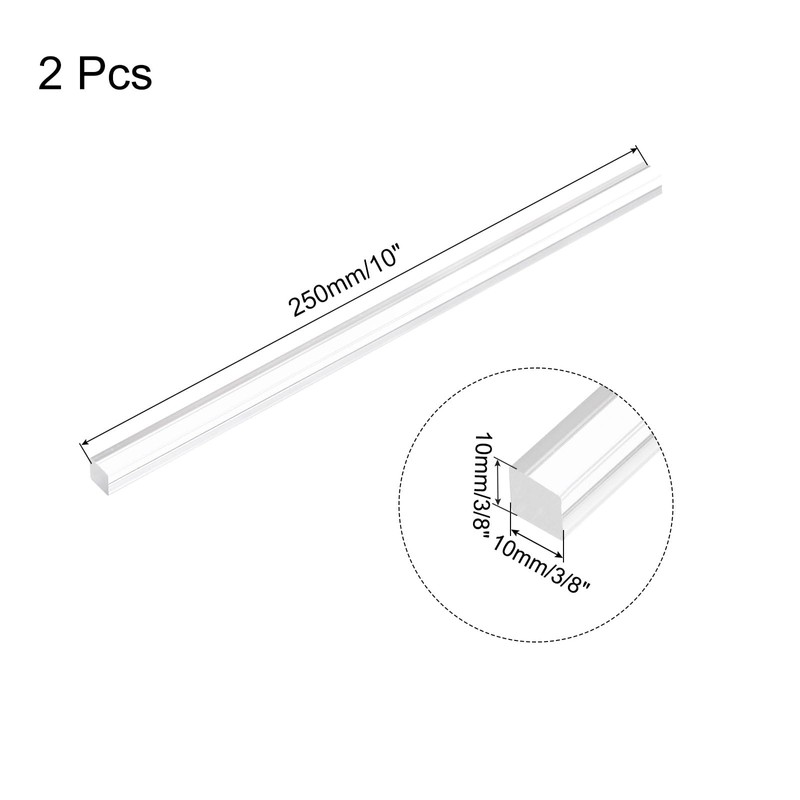 sourcing map 2pcs Acrylic Square Rods 3/8" x 10" Clear