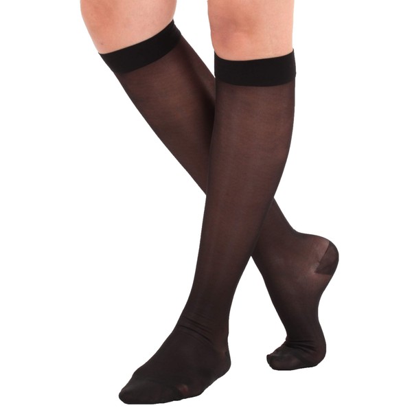 Absolute Support Sheer Compression Socks 20-30mmHg for Women - Made in USA - Dress Knee High Nylon Firm Support Stockings for Ladies - Black, Medium
