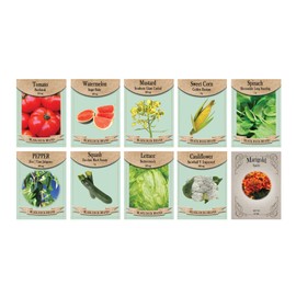 Vegetable, Flower, and Herb Seed Set - 10 Varieties of Non-GMO and Heirloom Premium Seeds for Planting - Beefsteak Tomato, Jalapeno, Spinach, and More!
