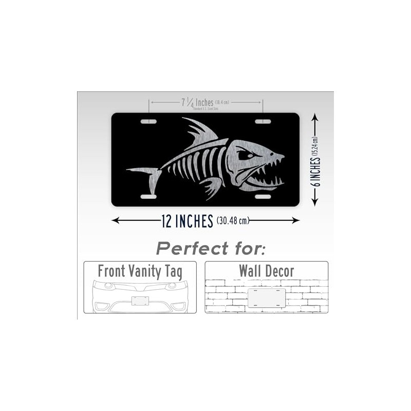 Silver Bonefish License Plate Bass Bone Fish Skeleton Silhouette Auto