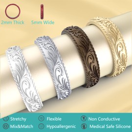 Zollen Silicone Wedding Rings for Women 4 Packs -Metallic Stackable Silicone Rubber Wedding Bands - Innovative Vine Collection, Size 8