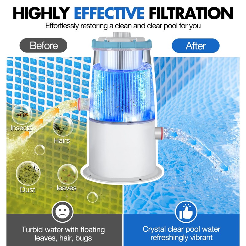 KimFilter Glowing 1000 GPH Above Ground Pool Filter Pump with