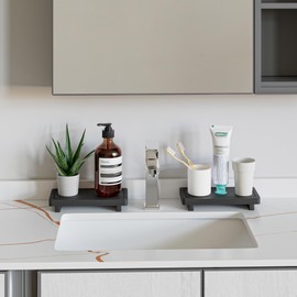 ZGO Small Bathroom Counter Tray Set of 2, Bathroom Decor and Accessories, Wooden Tray Soap Holder for Bathroom, Vanity Tray House Decorative Tray, Kitchen Counter Decor Coffee Bar Accessories, Black