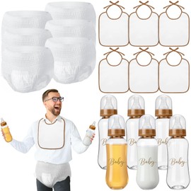 6 Sets Bottle Chug Baby Shower Games Juegos Para Plastic Baby Bottles Bibs Disposable Diapers Gender Reveal Games Baby Changing Diaper Race Game Decoration (Brown)