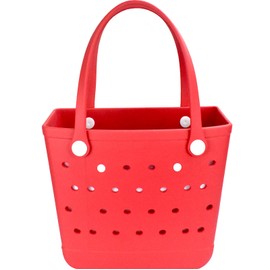 Uwyriwooq Rubber Beach Bag, Medium Beach Tote Bag for Women, Mini Beach Bag Waterproof Sandproof (Medium Red)