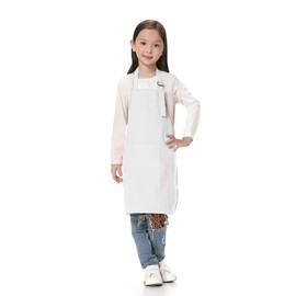 TopTie Kids Aprons with Pocket & Adjustable Strap, Child Chef Bib Apron for Kitchen Cooking Baking Painting-White-S