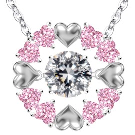 Moissanite pink heart-shaped round pendant necklace ， for anniversaries, Mother's Day, Valentine's Day and Christmas gifts. The dancing pure silver necklace, A ritualistic gesture dedicated to oneself